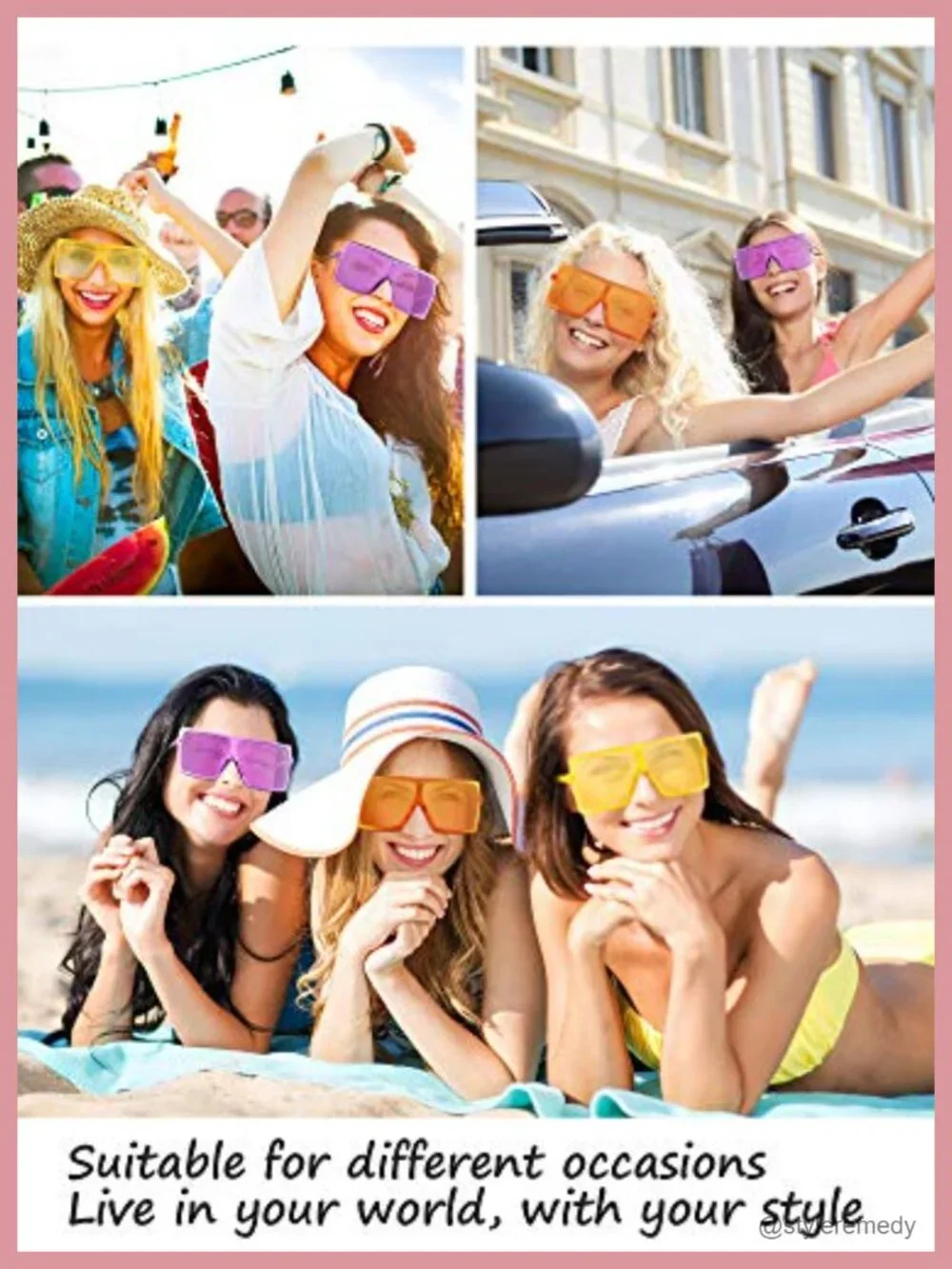 3PC Oversized Square Sunglasses Flat Top Fashion Shades PC Plastic